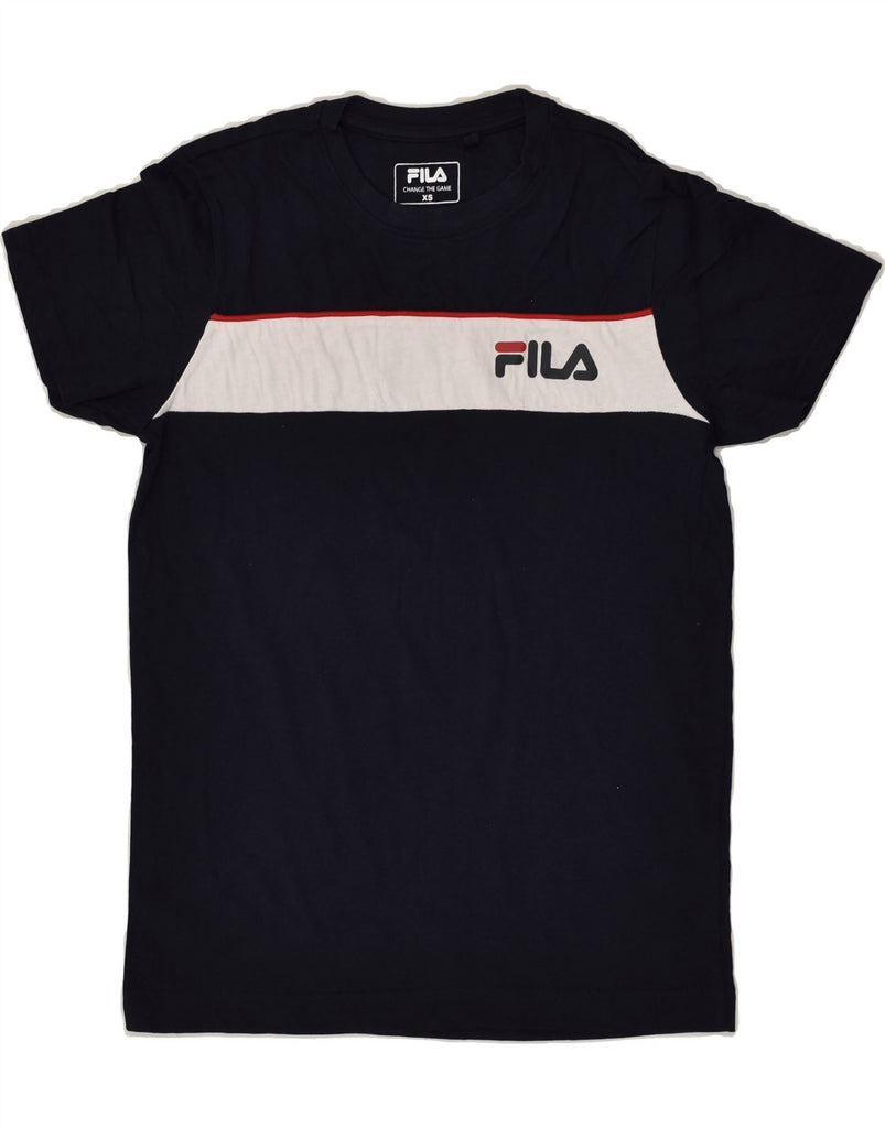 FILA Mens T-Shirt Top XS Navy Blue Colourblock Cotton | Vintage Fila | Thrift | Second-Hand Fila | Used Clothing | Messina Hembry 