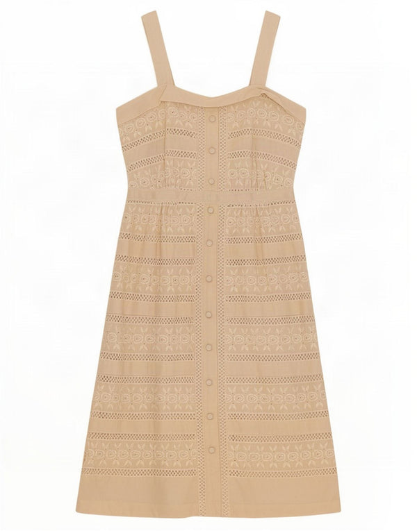 Monsoon Womens Sundress UK 8 Small Beige Floral Cotton