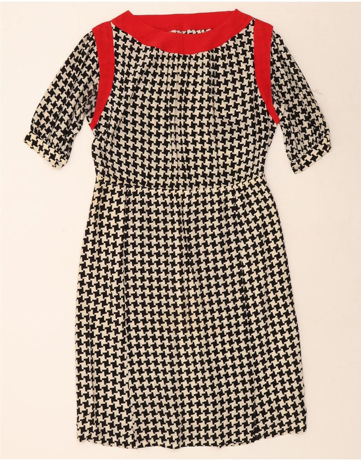 VINTAGE Womens Sheath Dress UK 14 Large Black Houndstooth Vintage Vintage and Second-Hand Vintage from Messina Hembry 