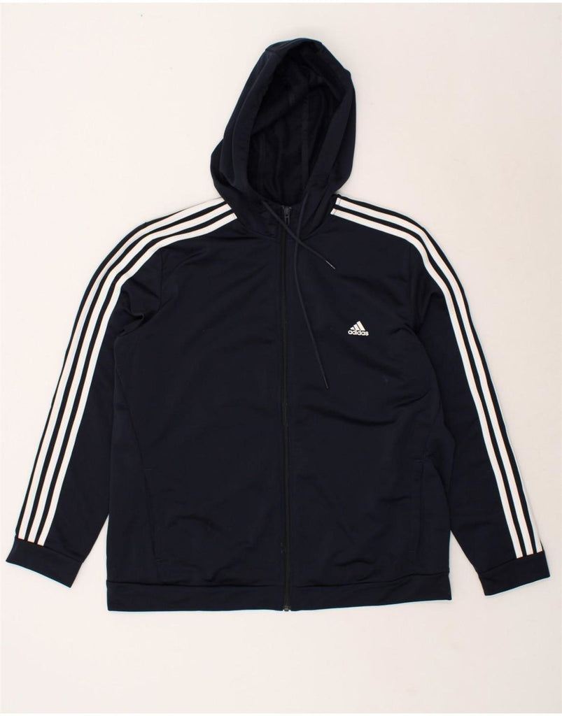 ADIDAS Womens Zip Hoodie Sweater UK 24/26 2XL Navy Blue Polyester | Vintage Adidas | Thrift | Second-Hand Adidas | Used Clothing | Messina Hembry 