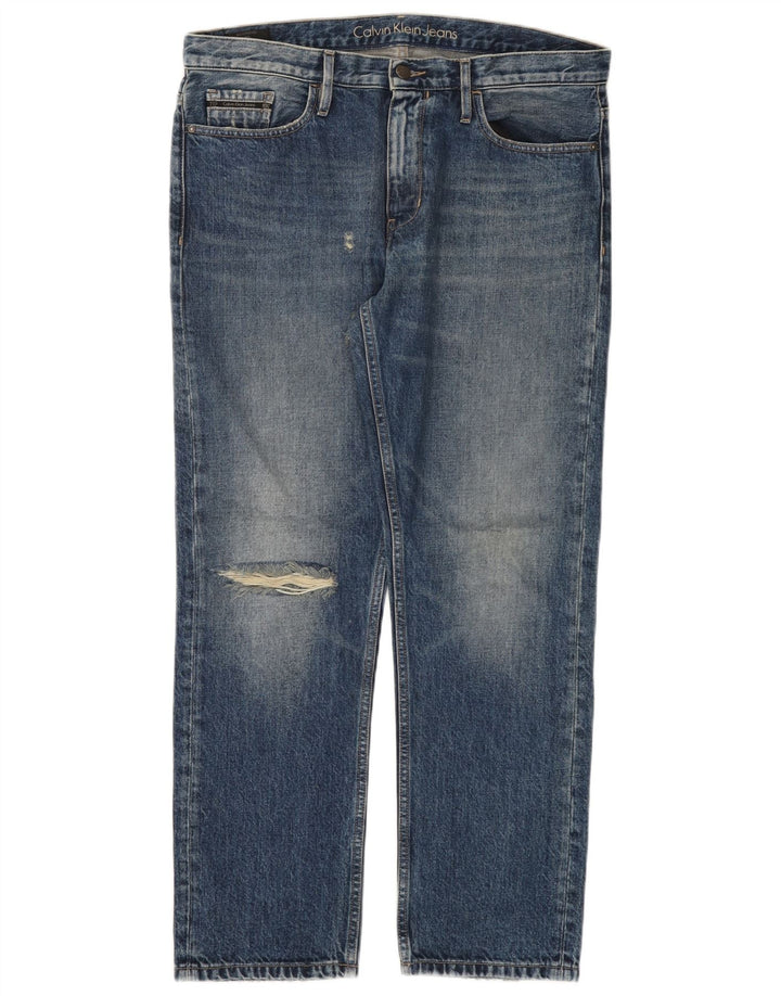 CALVIN KLEIN Mens Boyfriend Distressed Straight Jeans W30 L30 Blue Cotton