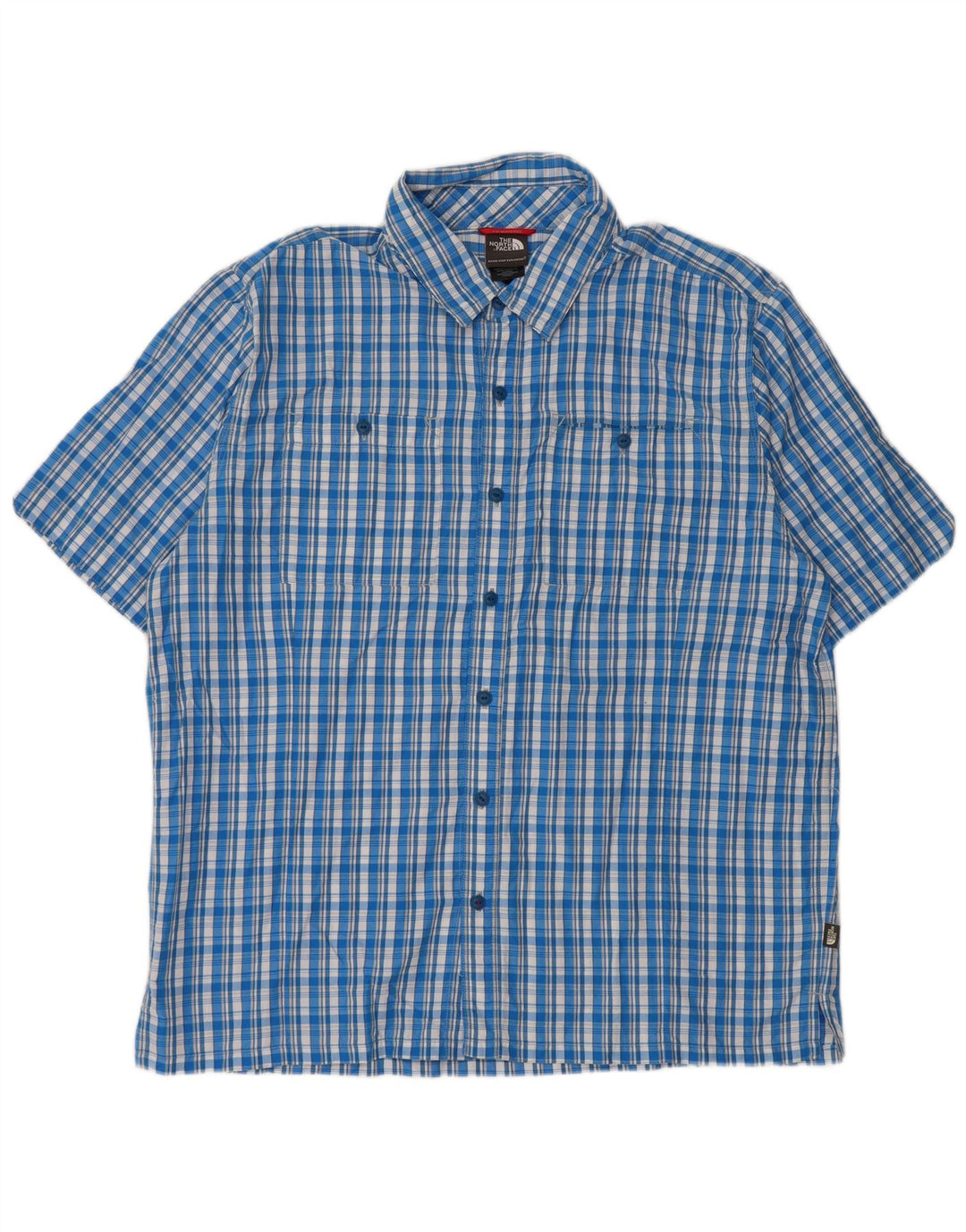 THE NORTH FACE Mens Short Sleeve Shirt XL Blue Check Nylon