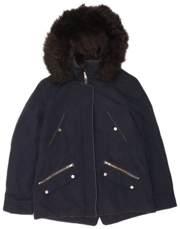 Zara Womens Hooded Parka Jacket UK 14 Medium Navy Blue