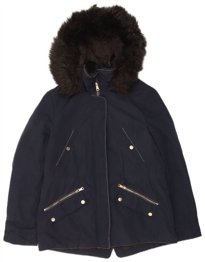 Zara Womens Hooded Parka Jacket UK 14 Medium Navy Blue