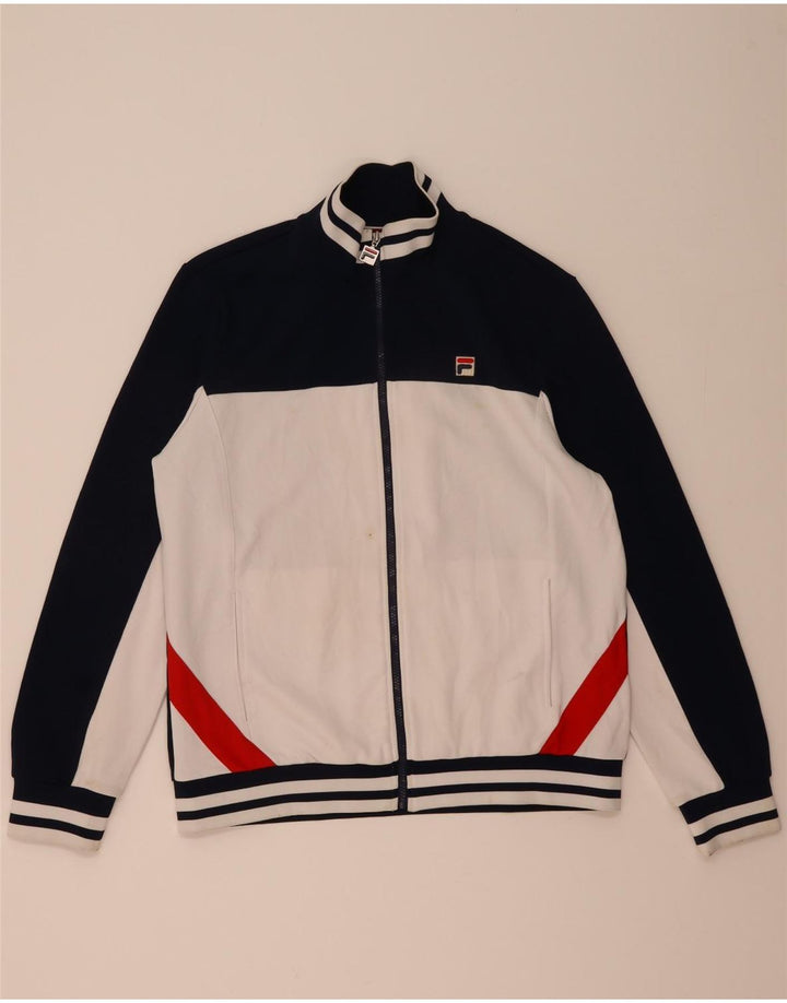 Fila Mens Tracksuit Top Jacket Large Navy Blue Colourblock Polyester