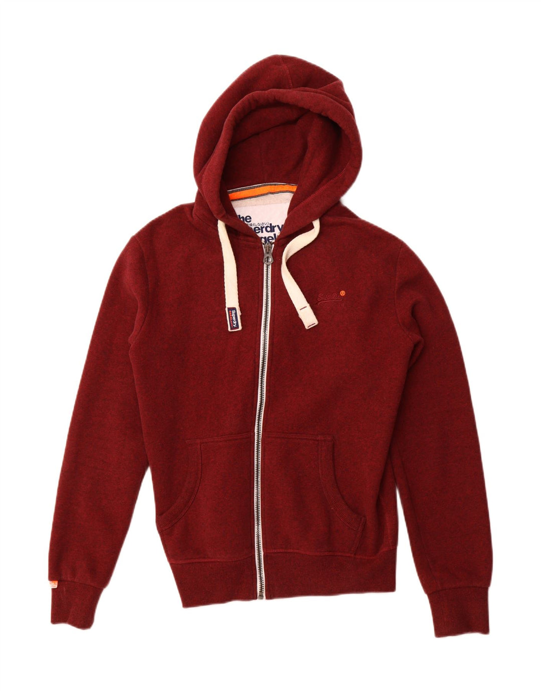 SUPERDRY Mens Zip Hoodie Sweater Medium Burgundy Flecked Cotton