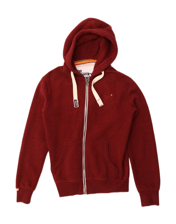 SUPERDRY Mens Zip Hoodie Sweater Medium Burgundy Flecked Cotton