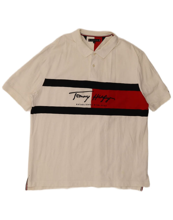 Tommy Hilfiger Mens Graphic Polo Shirt 2XL White Colourblock Cotton
