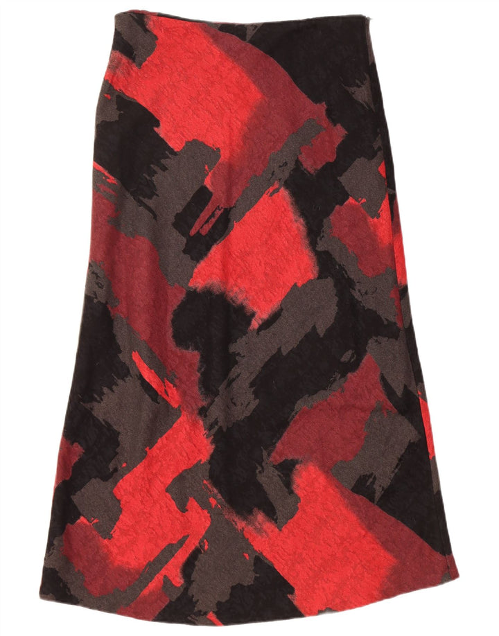 VINTAGE Womens Abstract Pattern High Waist Midi Skirt EU 38 Medium W30 Red