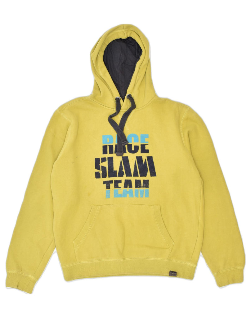 SLAM Mens Graphic Hoodie Jumper Medium Yellow Cotton | Vintage | Thrift | Second-Hand | Used Clothing | Messina Hembry 