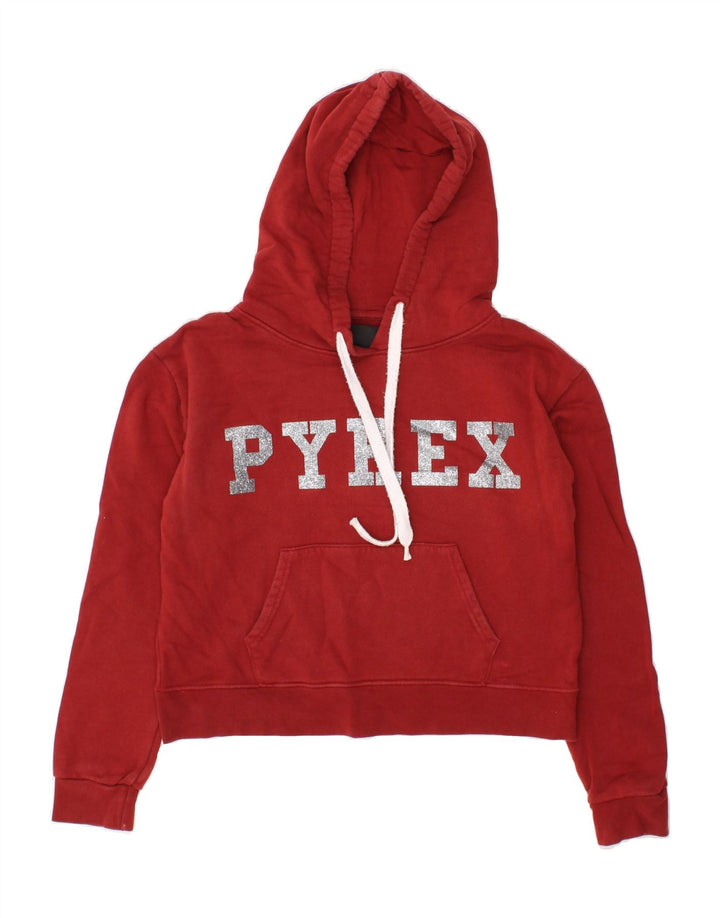 PYREX Girls Crop Graphic Hoodie Jumper 10-11 Years Medium Red Vintage Pyrex and Second-Hand Pyrex from Messina Hembry 
