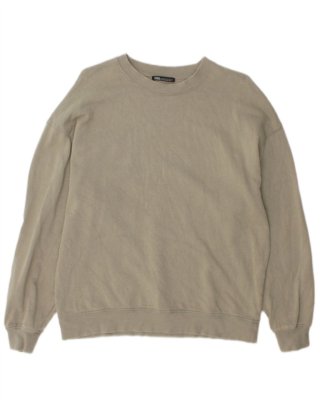 Zara Mens Sweatshirt Jumper Medium Khaki Cotton
