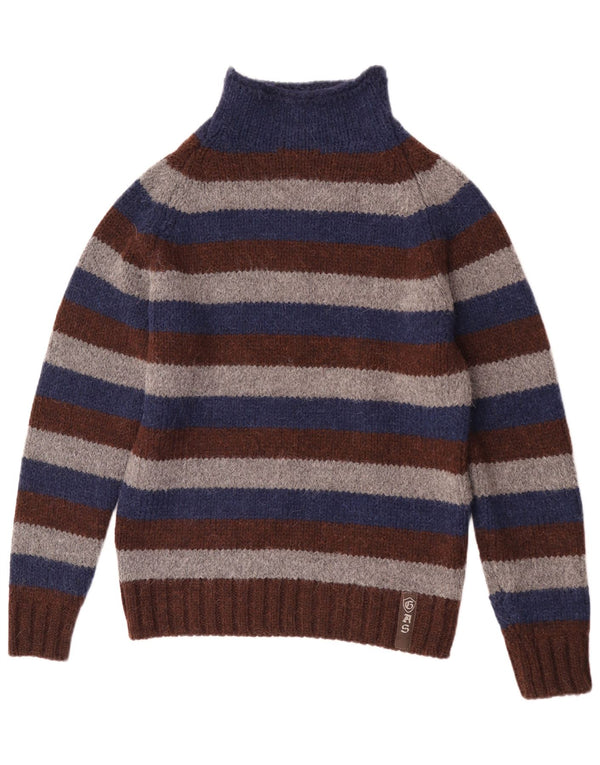 Gas Mens Turtle Neck Jumper Sweater Large Multicoloured Striped Virgin Wool