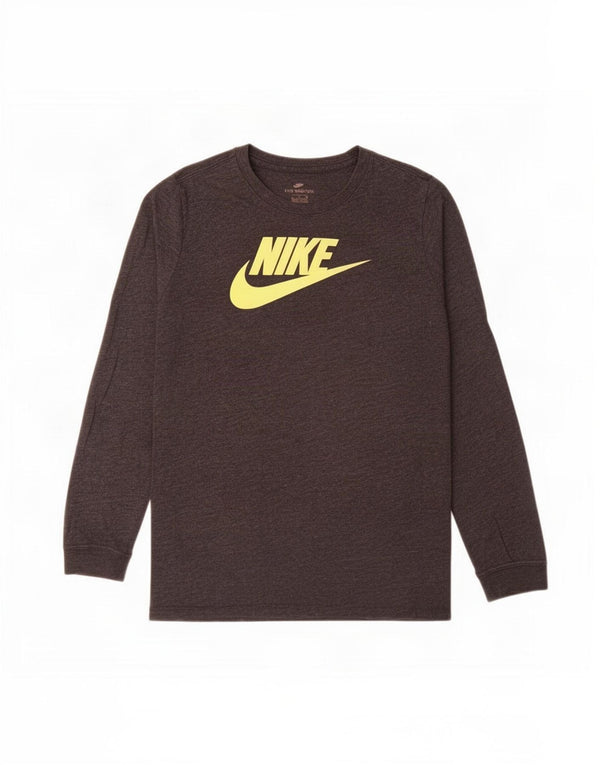 Nike Boys Graphic Top Long Sleeve 13-14 Years XL Grey Cotton