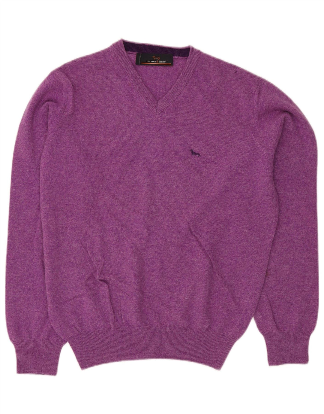 HARMONT & BLAINE Mens V-Neck Jumper Sweater Small Purple Wool