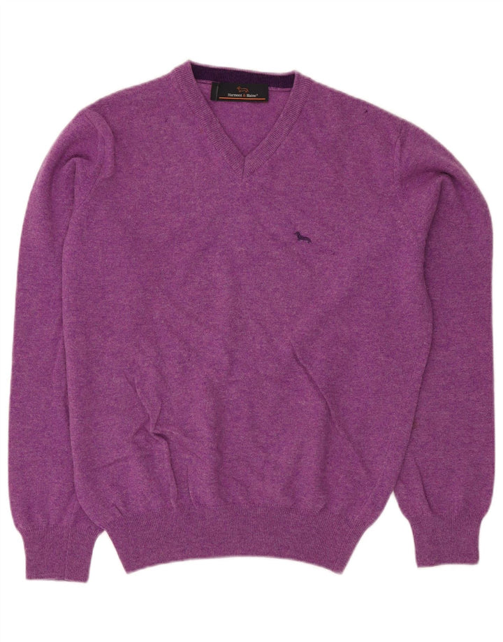HARMONT & BLAINE Mens V-Neck Jumper Sweater Small Purple Wool