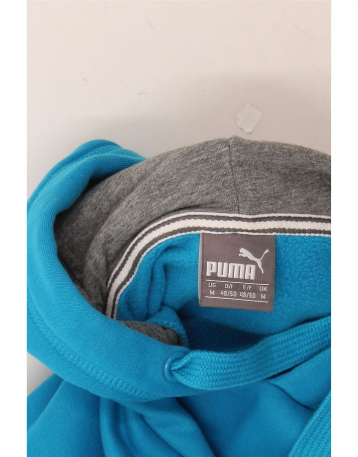 PUMA Mens Graphic Hoodie Jumper Medium Blue Cotton Vintage Puma and Second-Hand Puma from Messina Hembry 