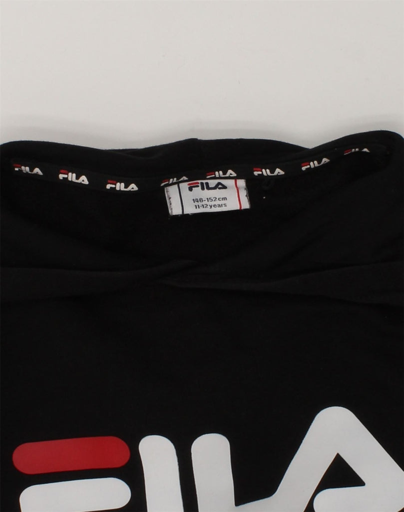 FILA Boys Graphic Hoodie Jumper 11-12 Years Black Cotton | Vintage Fila | Thrift | Second-Hand Fila | Used Clothing | Messina Hembry 