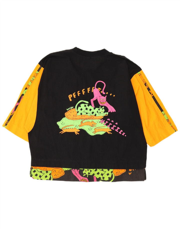 BENGER Womens Graphic Top 3/4 Sleeve EU 38 Medium Black Colourblock