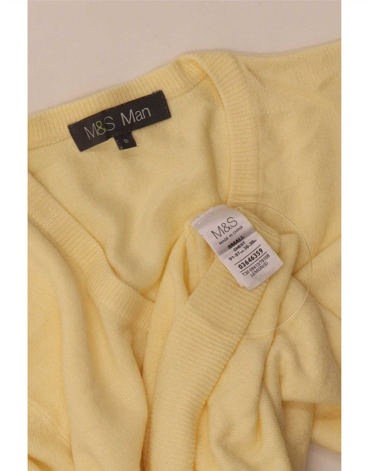 Marks & Spencer Mens V-Neck Jumper Sweater Small Yellow Acrylic