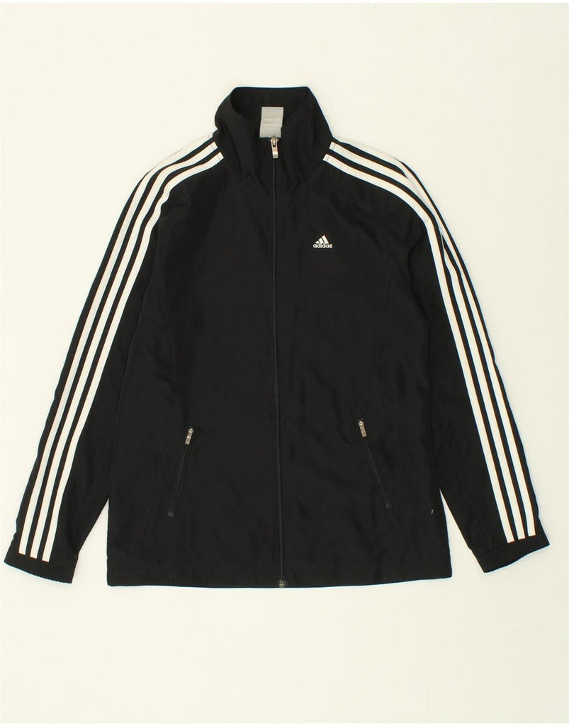 ADIDAS Womens Loose Fit Graphic Tracksuit Top Jacket UK 8 Small Black | Vintage Adidas | Thrift | Second-Hand Adidas | Used Clothing | Messina Hembry 