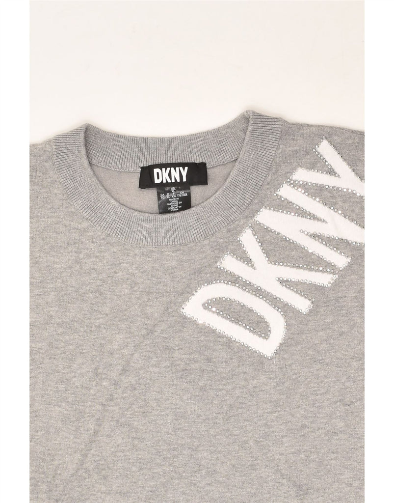 DKNY Womens Oversized Graphic Crew Neck Jumper Sweater UK 18 XL Grey | Vintage Dkny | Thrift | Second-Hand Dkny | Used Clothing | Messina Hembry 