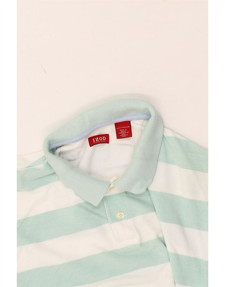 IZOD Mens Polo Shirt 2XL Turquoise Striped Cotton Vintage Izod and Second-Hand Izod from Messina Hembry 