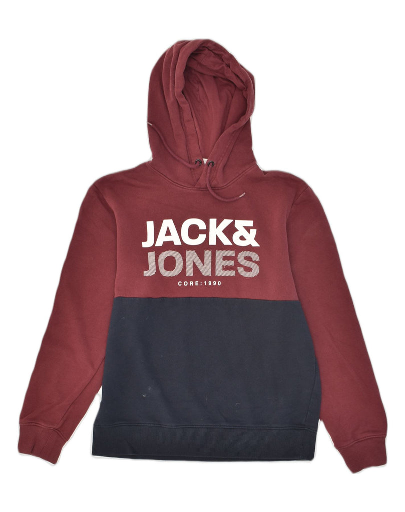 JACK & JONES Mens Graphic Hoodie Jumper Medium Burgundy Colourblock Cotton | Vintage Jack & Jones | Thrift | Second-Hand Jack & Jones | Used Clothing | Messina Hembry 