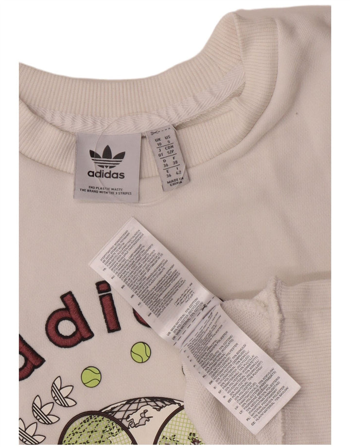 Adidas Womens Graphic Oversized Sweatshirt Jumper UK 10 Small White Cotton