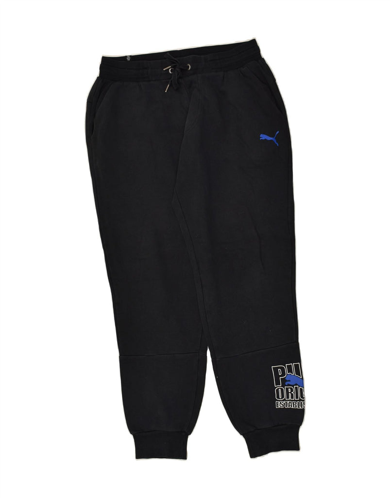 PUMA Mens Graphic Tracksuit Trousers Joggers Large Black Cotton | Vintage Puma | Thrift | Second-Hand Puma | Used Clothing | Messina Hembry 