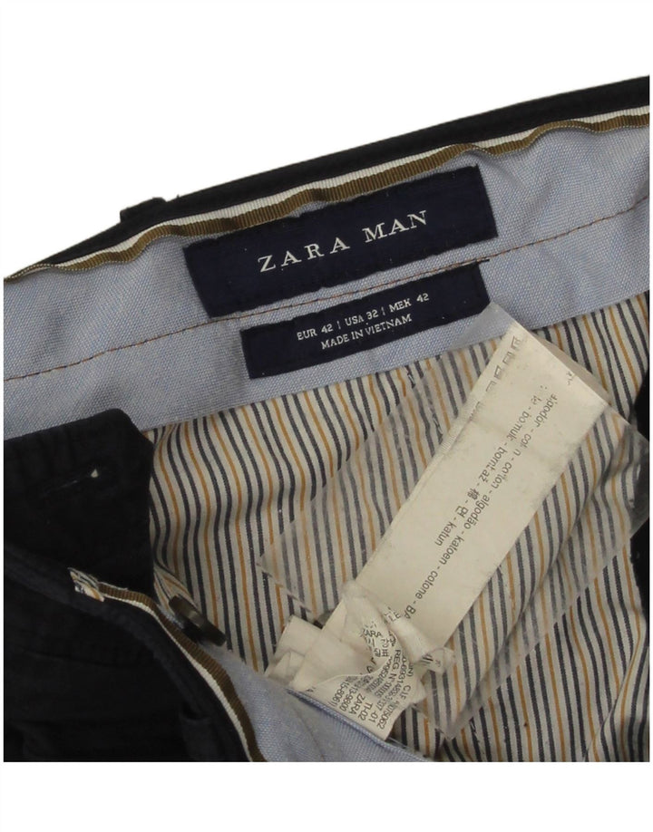 Zara Mens Chino Shorts EU 42 Large W32 Navy Blue Cotton