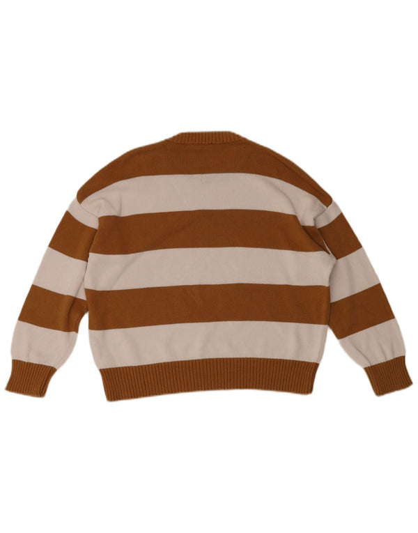 Benetton Womens Crew Neck Jumper Sweater UK 10 Small Brown Striped