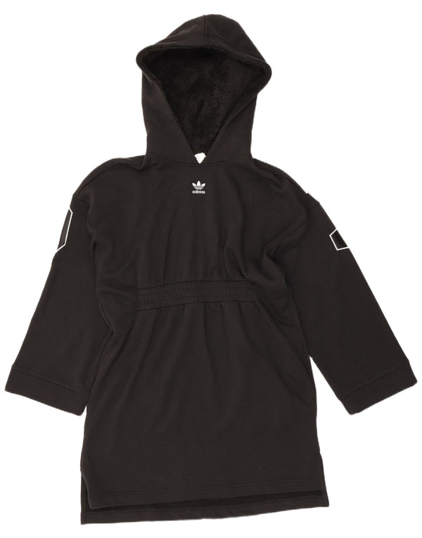 Adidas Womens Graphic Oversized Hoodie Dress UK 10 Small Black Cotton