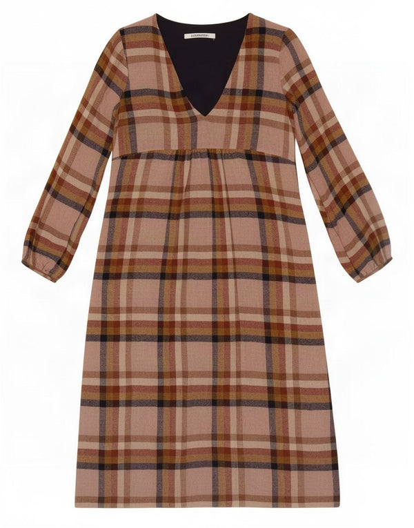 Zara Womens Long Sleeve Maxi Dress UK 12 Medium Brown Plaid Viscose