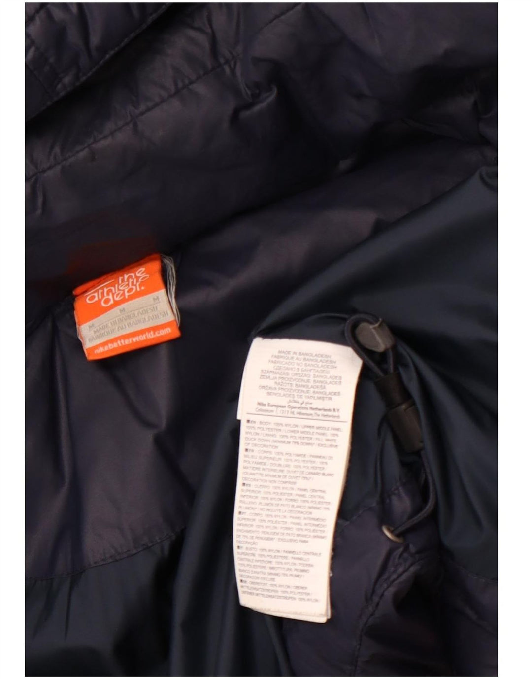 NIKE Womens Hooded Padded Jacket UK 14 Medium Navy Blue Colourblock Nylon