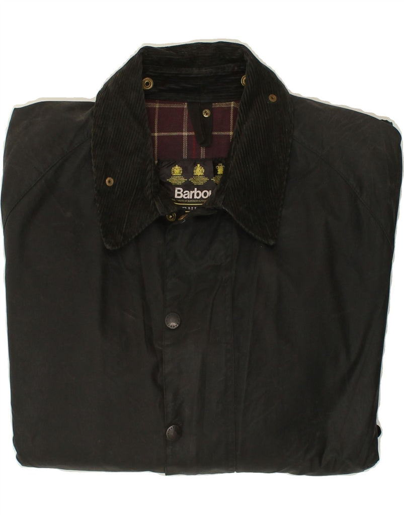 BARBOUR Mens Waxed Cotton Jacket EU 50 Large Black Cotton Vintage Barbour and Second-Hand Barbour from Messina Hembry 