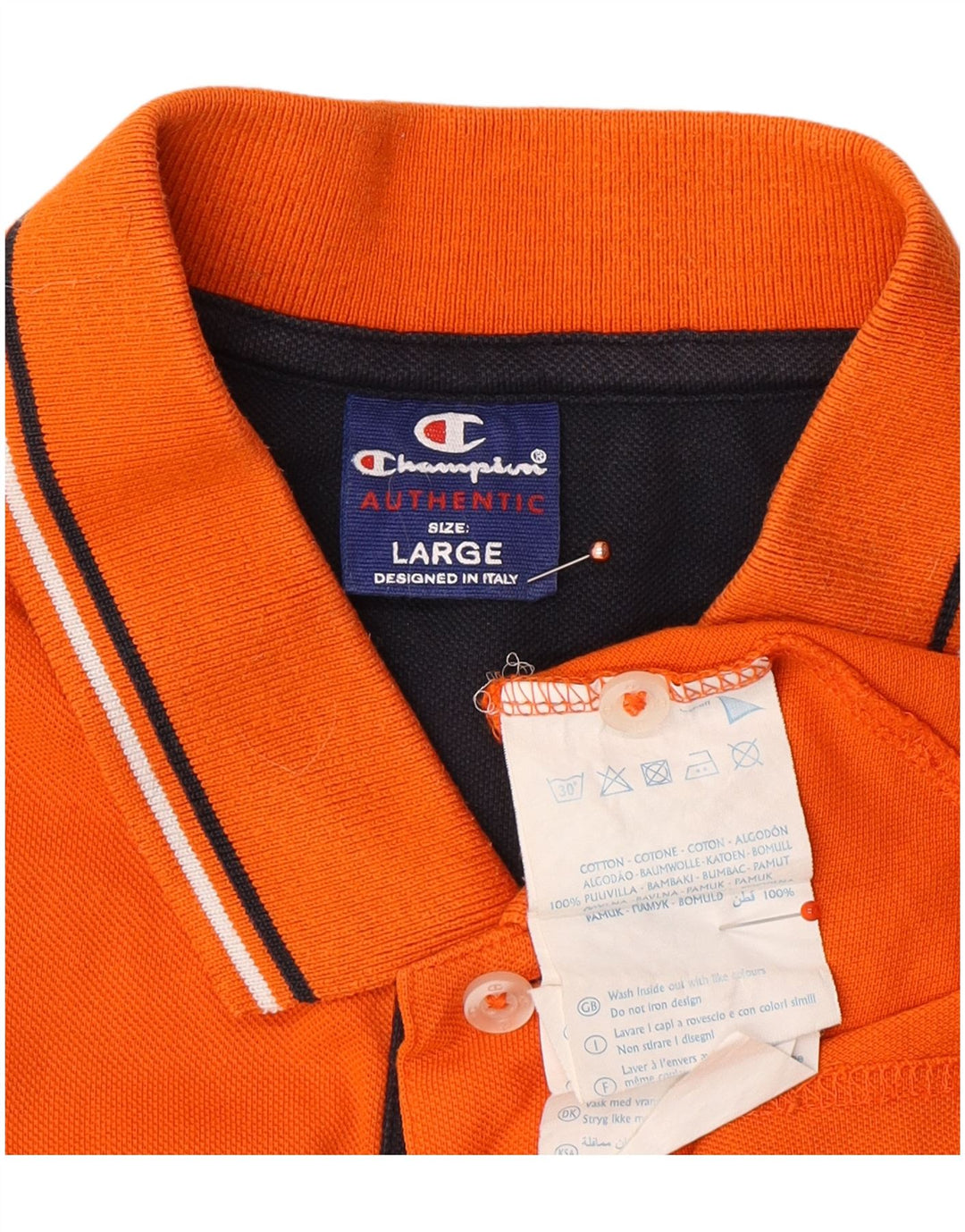 CHAMPION Mens Polo Shirt Large Orange Cotton