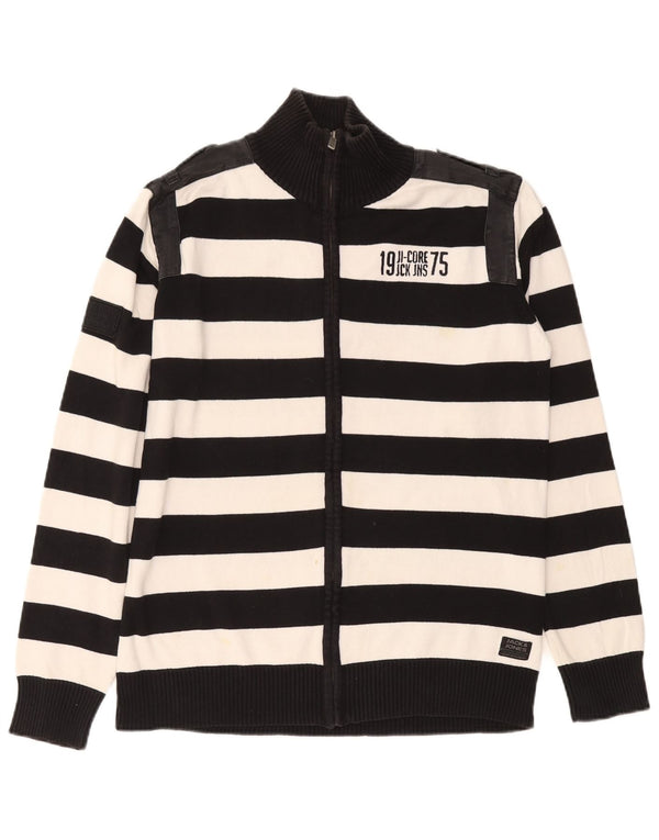 Jack & Jones Mens Graphic Cardigan Sweater Large Black Striped Cotton
