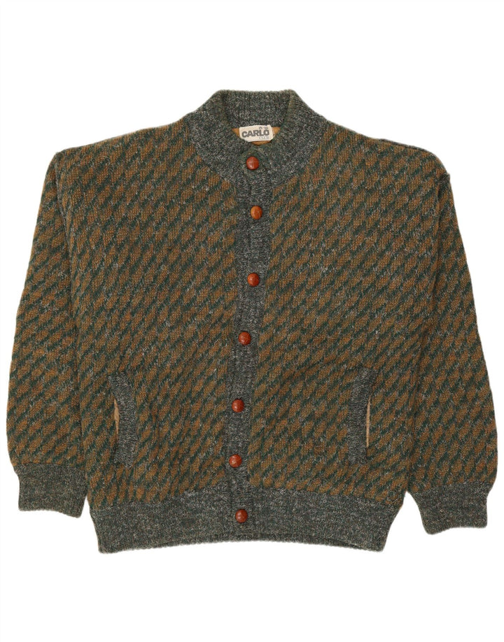 CARLO Mens Cardigan Sweater Large Green Geometric