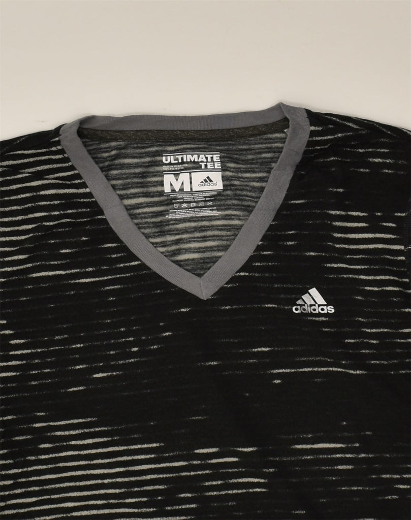 ADIDAS Womens T-Shirt Top UK 12 Medium Black Striped Polyester | Vintage Adidas | Thrift | Second-Hand Adidas | Used Clothing | Messina Hembry 