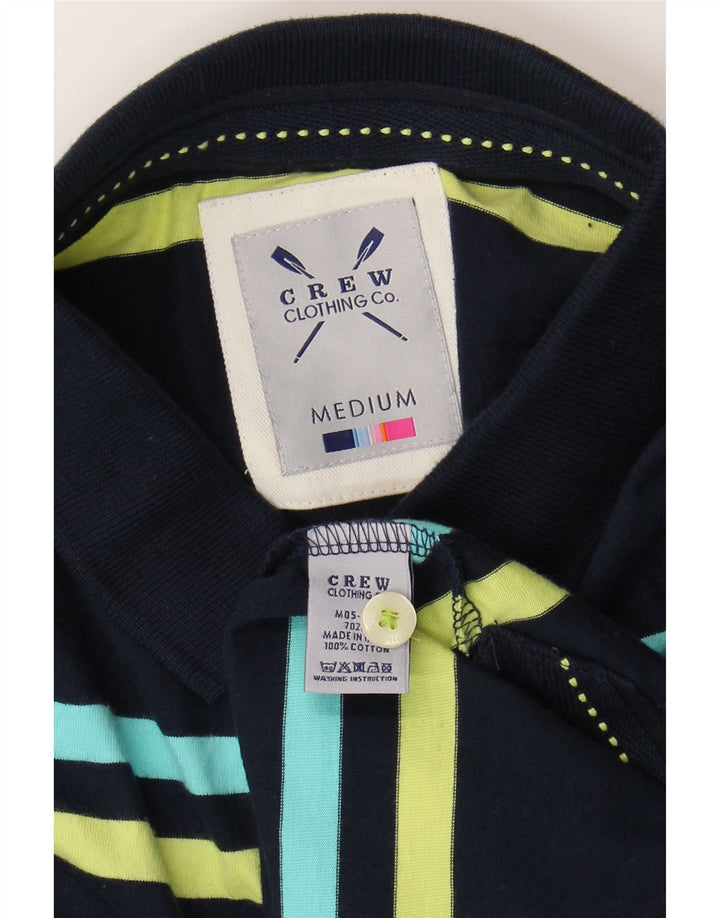 CREW CLOTHING Mens Polo Shirt Medium Navy Blue Striped Cotton