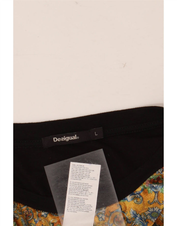 Desigual Womens Graphic Shift Dress UK 14 Large Black Floral Viscose