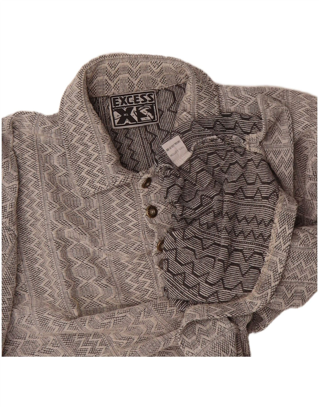 VINTAGE Mens Polo Neck Jumper Sweater XL Grey Geometric Cotton
