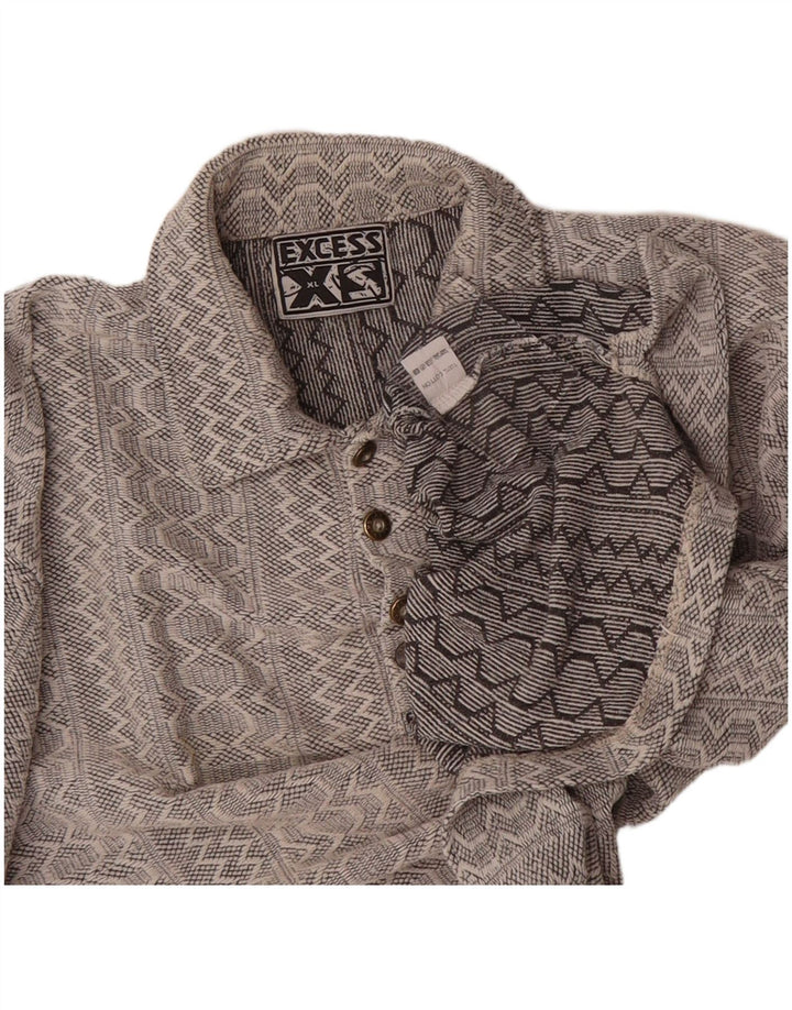 VINTAGE Mens Polo Neck Jumper Sweater XL Grey Geometric Cotton