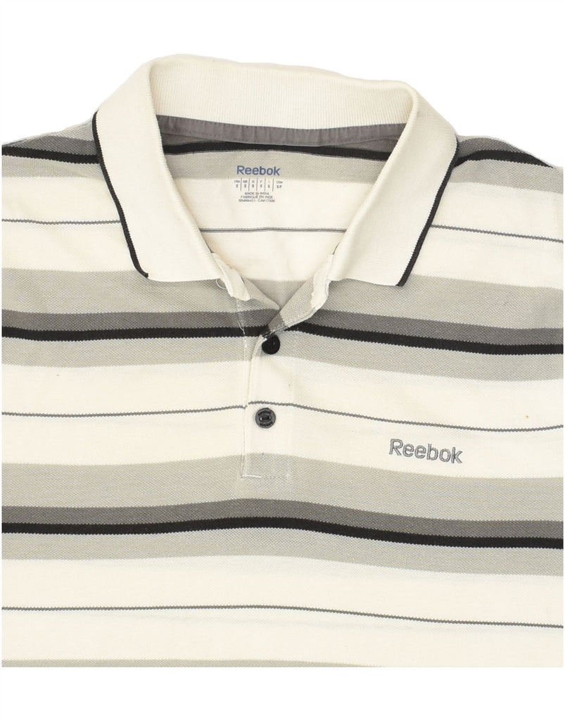 REEBOK Mens Polo Shirt Small White Striped Cotton Vintage Reebok and Second-Hand Reebok from Messina Hembry 