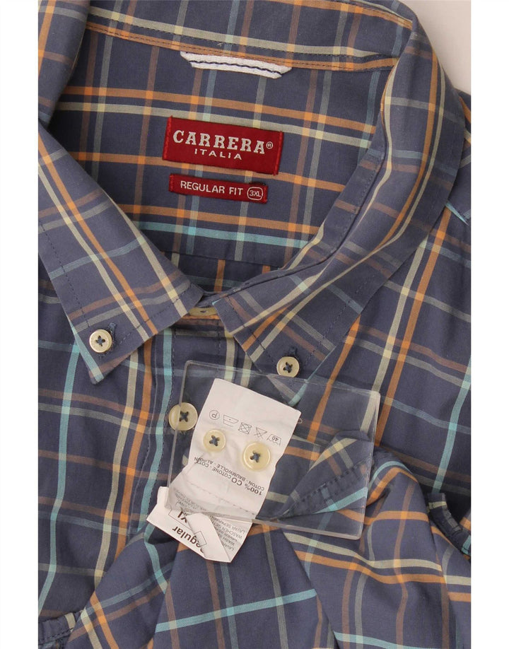 Carrera Mens Short Sleeve Regular Fit Shirt 3XL Blue Check Cotton