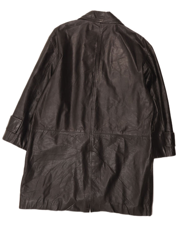 Vintage Womens Relaxed Fit Double Breasted Leather Coat IT 42 Medium Black