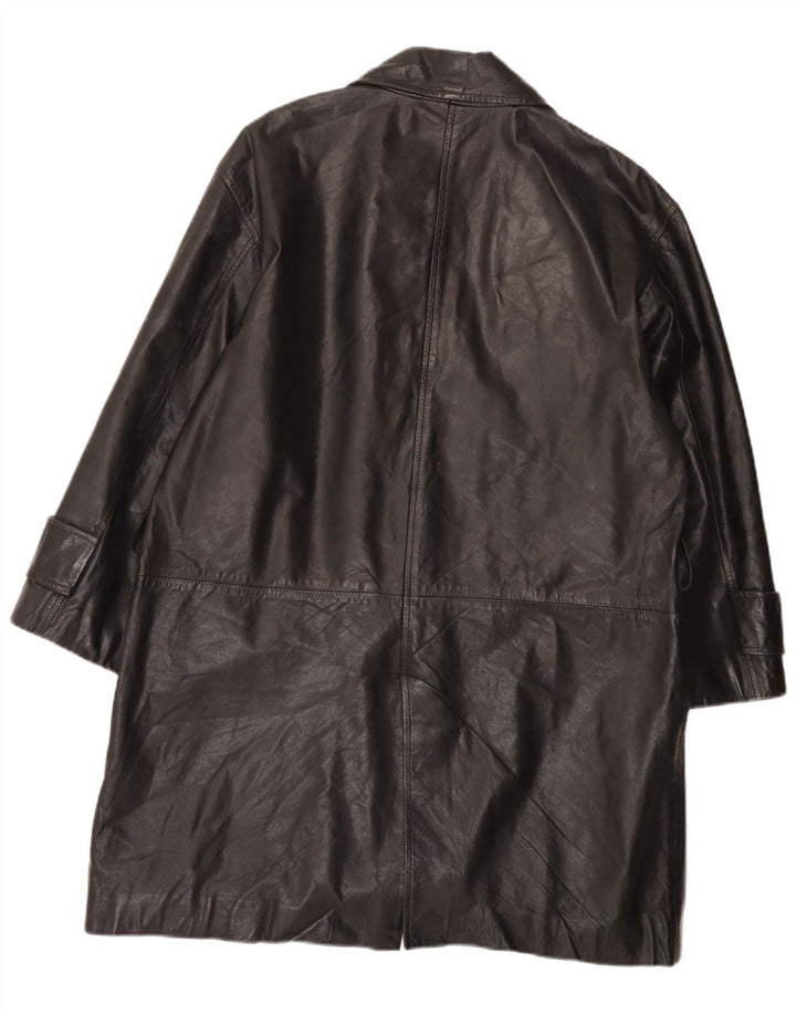 Vintage Womens Relaxed Fit Double Breasted Leather Coat IT 42 Medium Black