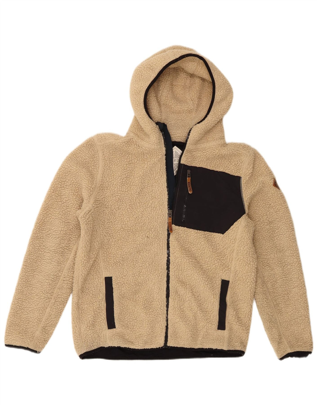 Saltrock Mens Hooded Fleece Jacket UK 38 Medium Beige Colourblock Polyester