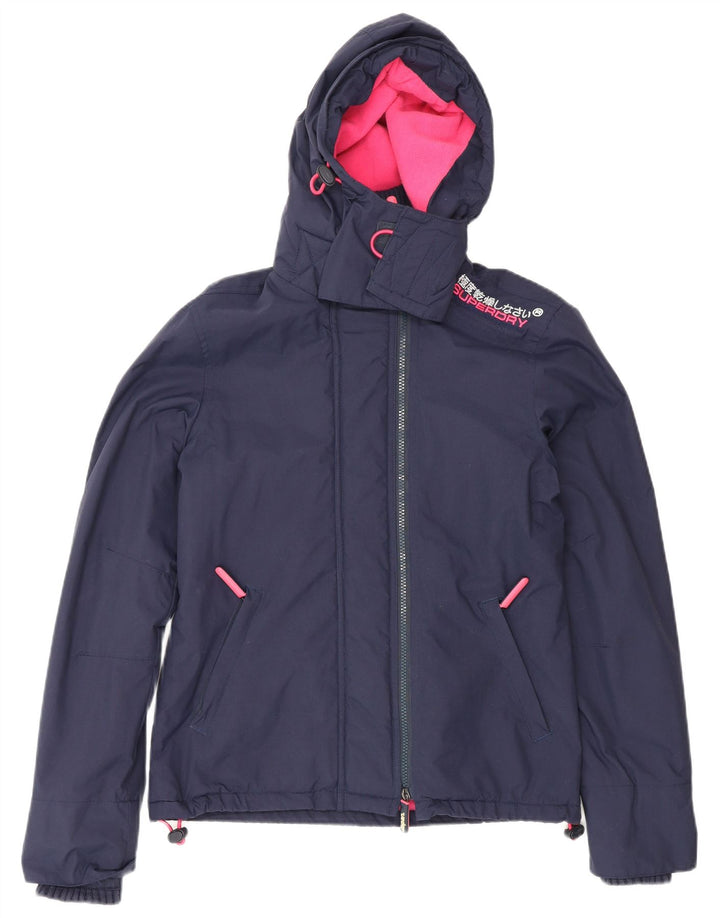 Superdry Womens Windcheater Hooded Windbreaker Jacket UK 10 Small Navy Blue